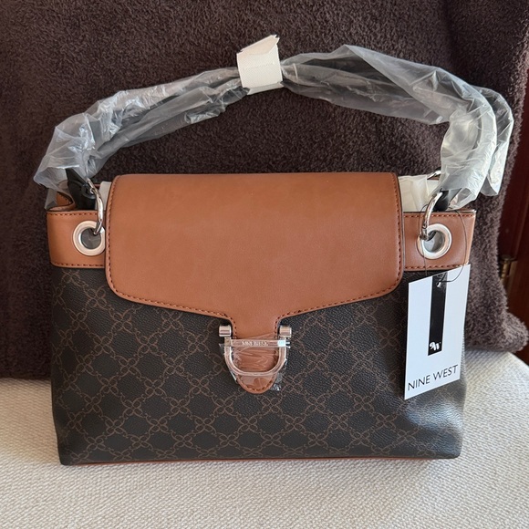 Nine West Handbags - Nine West Brown & Tan Monogram Satchel